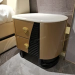 Gold & Black Nightstand with White Marble Top & Medusa Handles